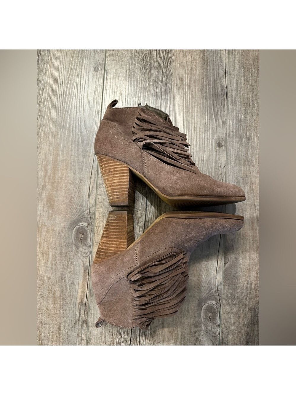 STEVE MADDEN Tan Fringed heeled ankle booties suede leather western size 7.5 - Picture 16 of 16